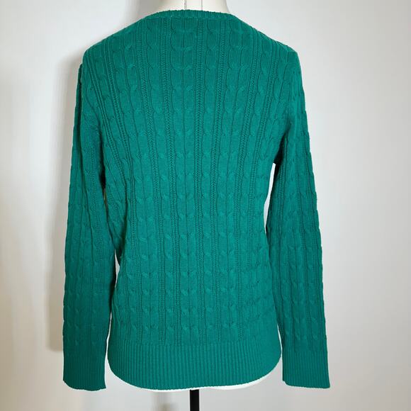 NWT St. John's Bay Green Cable Knit V-Neck Sweater Womens Petite Size PL Preppy - Picture 6 of 10
